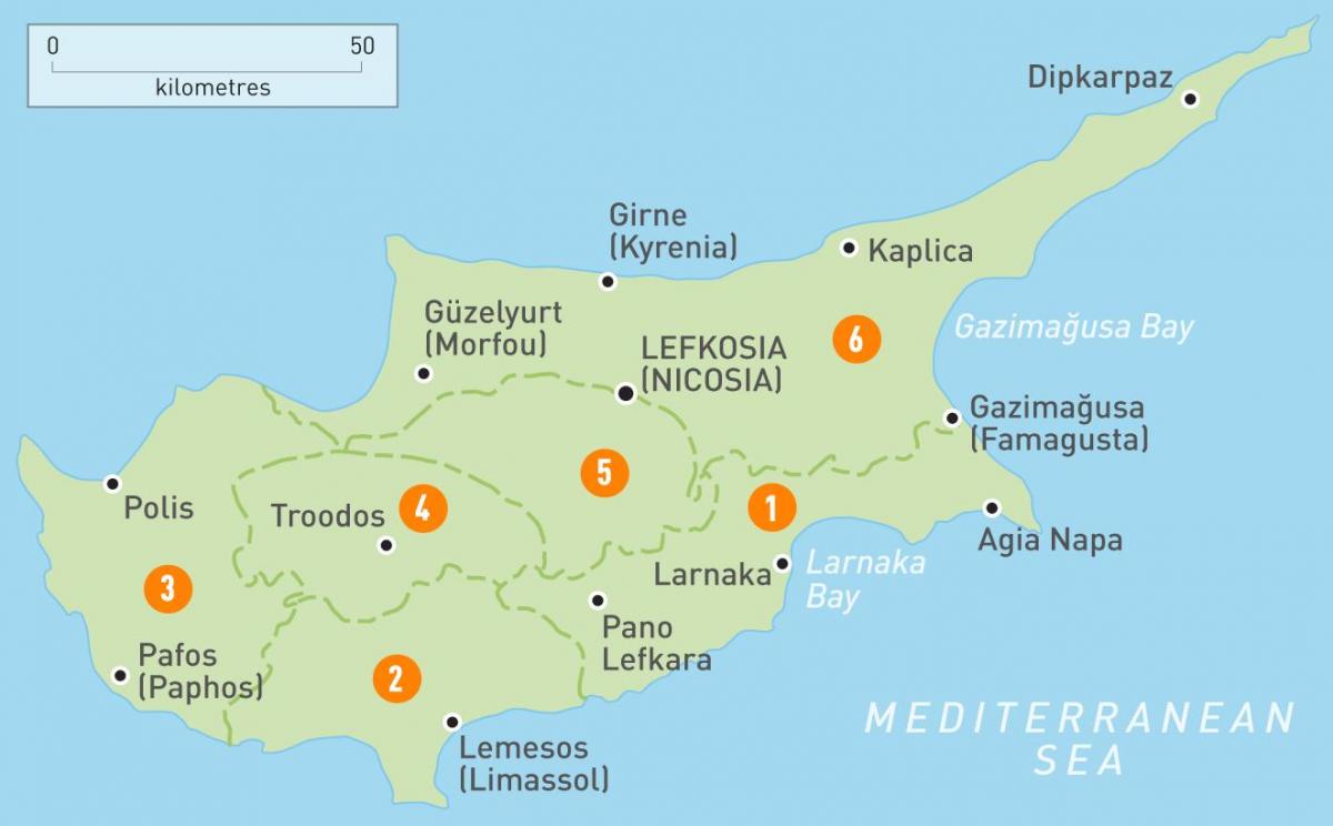 Карта Кіпра краіны