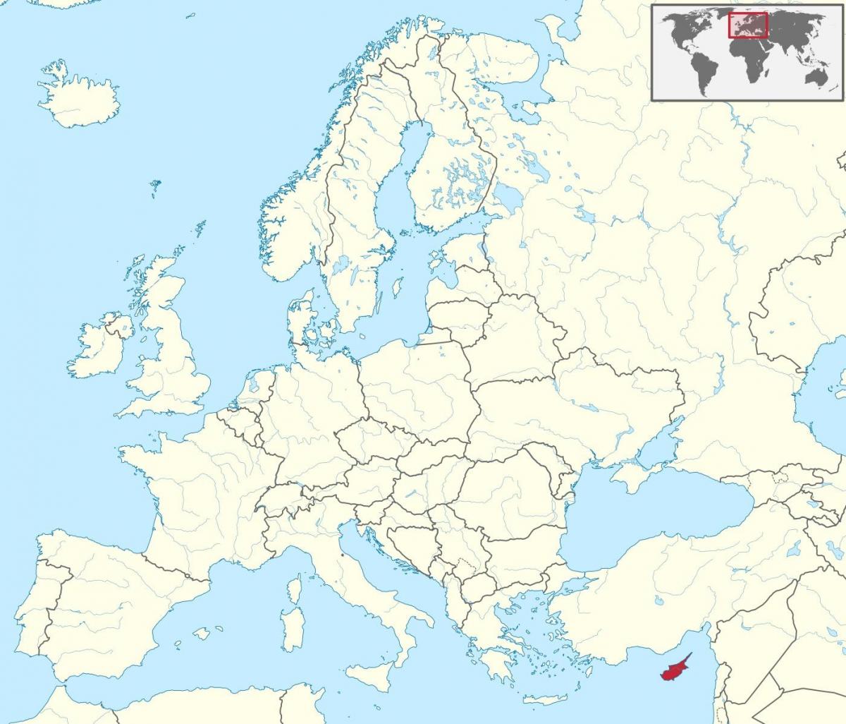 карта свету, якая паказвае Кіпр